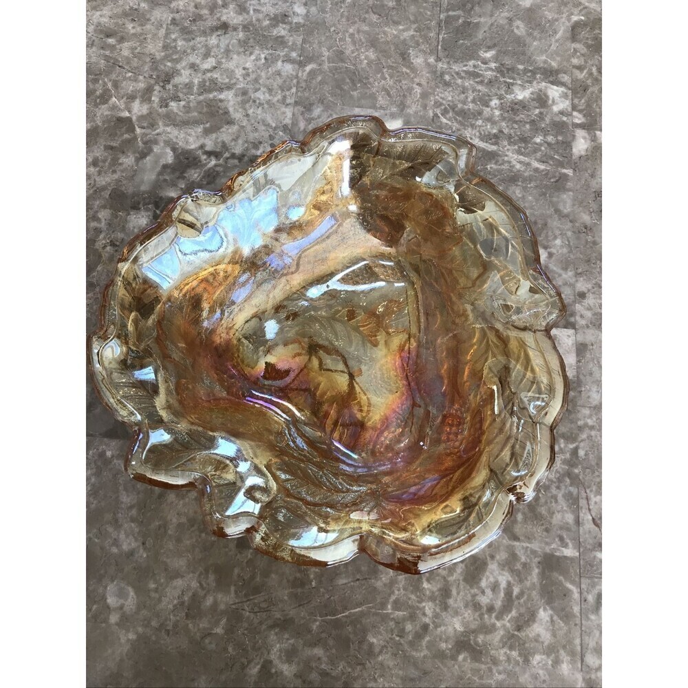 Vintage Indiana Glass Loganberry Amber Carnival Candy Dish 7”